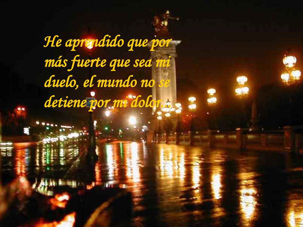 He aprendido que por más fuerte que sea mi duelo, el mundo no se detiene por mi dolor...
