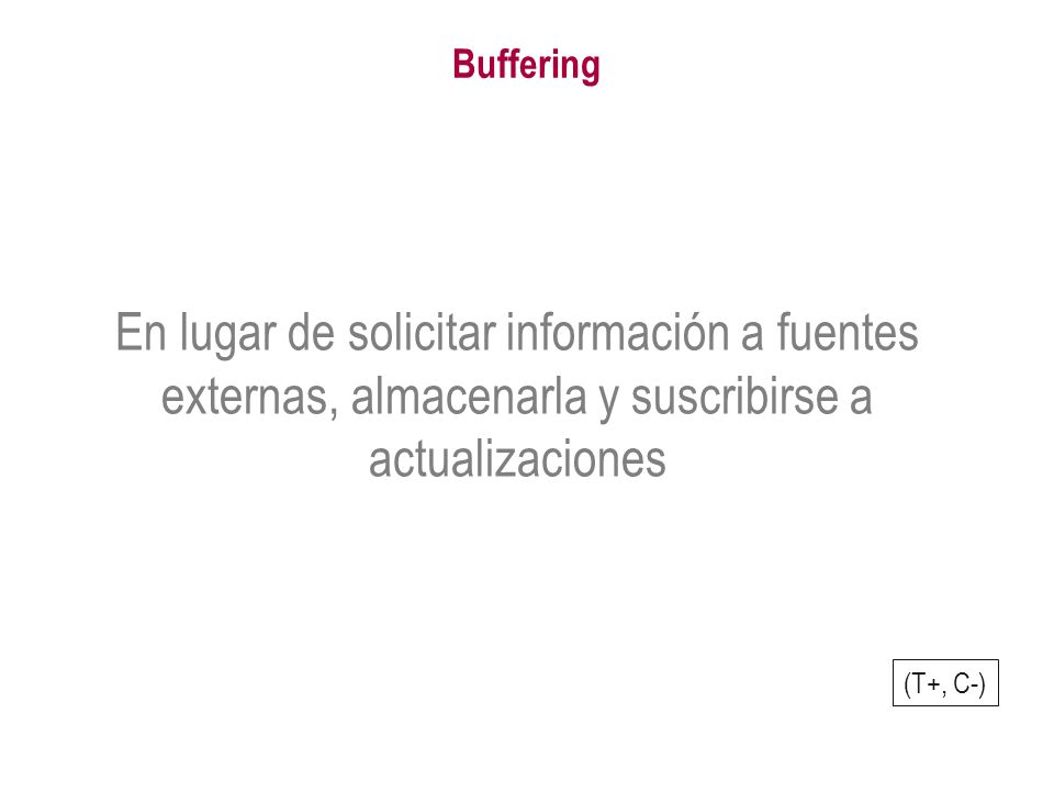 Buffering En lugar de solicitar información a fuentes externas, almacenarla y suscribirse a actualizaciones.