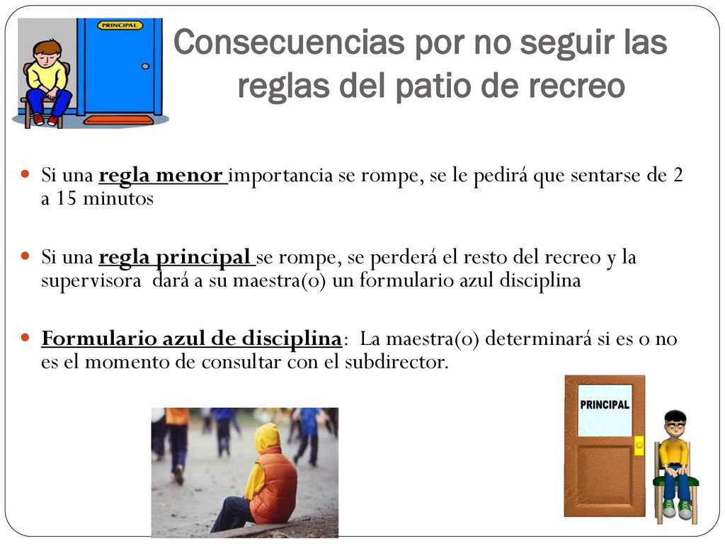 Consecuencias por no seguir las reglas del patio de recreo