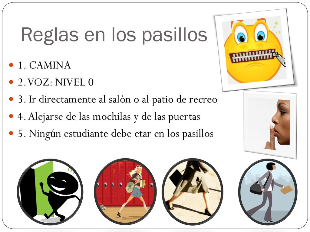 Reglas en los pasillos 1. CAMINA 2. VOZ: NIVEL 0