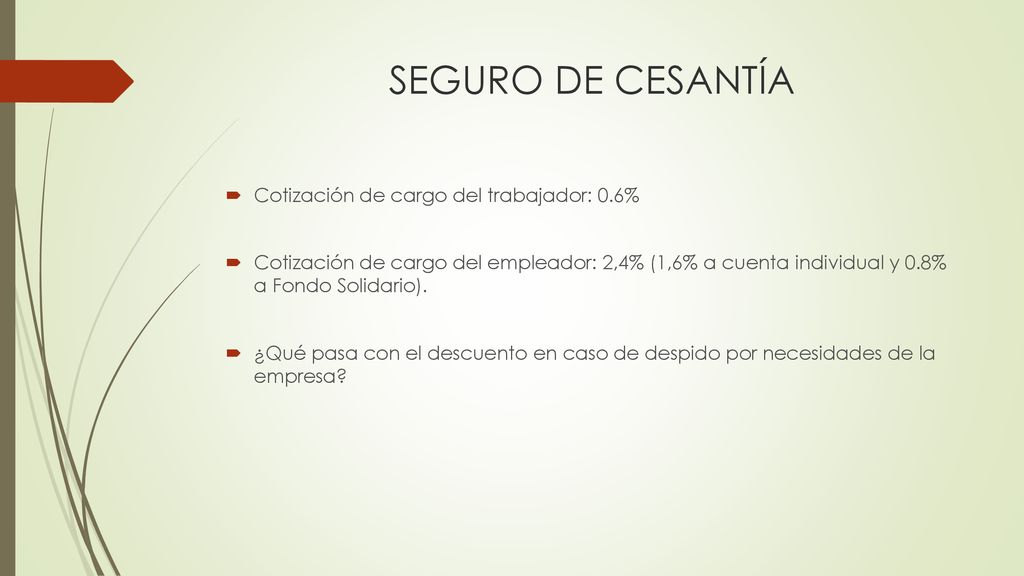 SEGURO DE CESANTÍA Cotización de cargo del trabajador: 0.6%