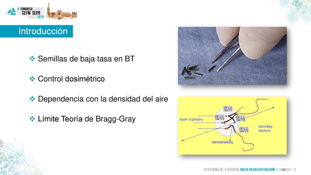 Introducción Semillas de baja tasa en BT. Control dosimétrico. Dependencia con la densidad del aire.
