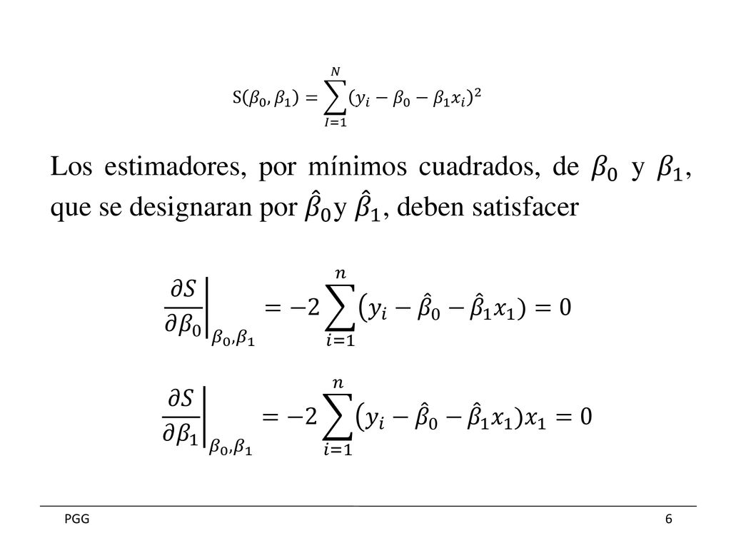 S 𝛽 0 , 𝛽 1 = 𝐼=1 𝑁 𝑦 𝑖 − 𝛽 0 − 𝛽 1 𝑥 𝑖 2