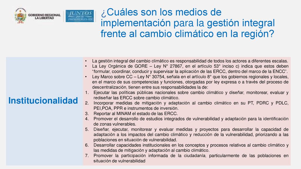 ¿Cuáles son los medios de implementación para la gestión integral frente al cambio climático en la región