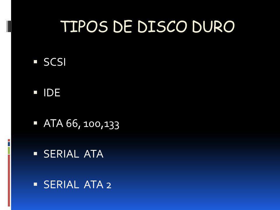 TIPOS DE DISCO DURO SCSI IDE ATA 66, 100,133 SERIAL ATA SERIAL ATA 2