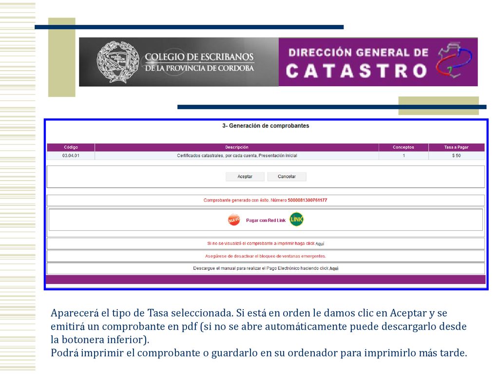 Aparecerá el tipo de Tasa seleccionada