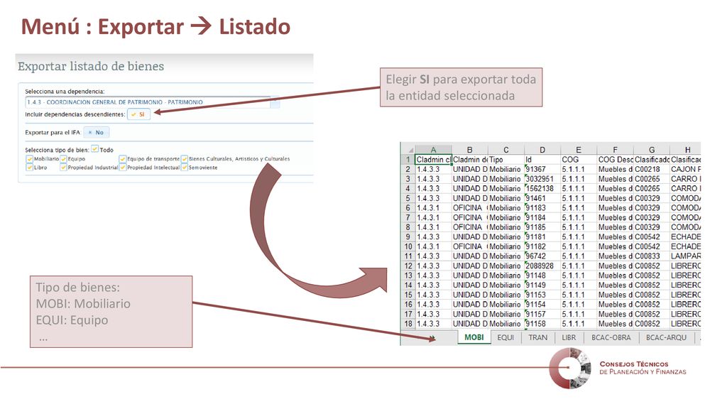 Menú : Exportar  Listado