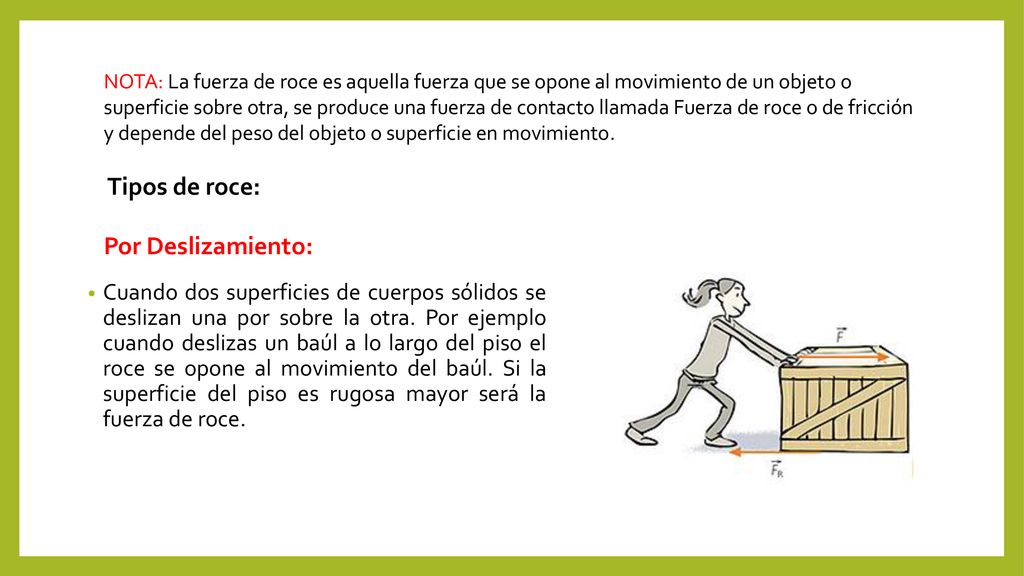 Tipos de roce: Por Deslizamiento:
