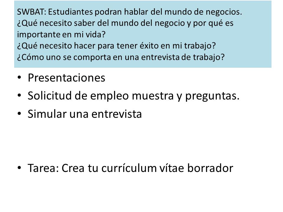 Solicitud de empleo muestra y preguntas. Simular una entrevista
