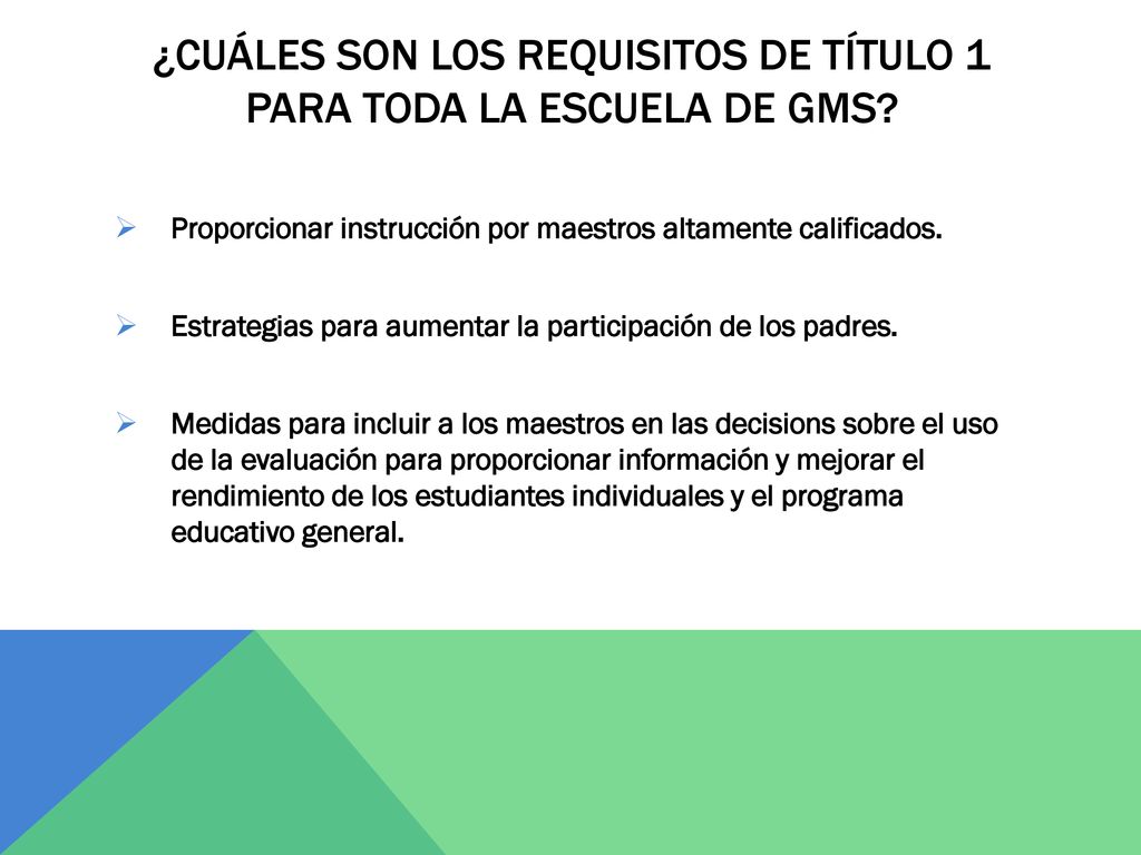 ¿Cuáles son los requisitos de título 1 para toda la escuela de gms