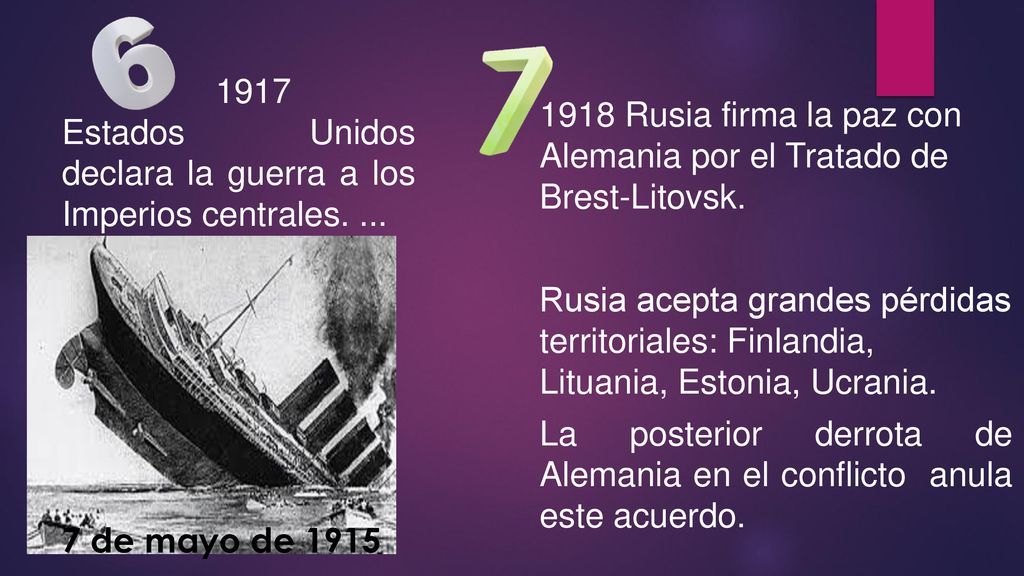1917 Estados Unidos declara la guerra a los Imperios centrales. ...