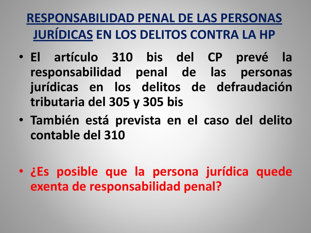 RESPONSABILIDAD PENAL DE LAS PERSONAS JURÍDICAS EN LOS DELITOS CONTRA LA HP