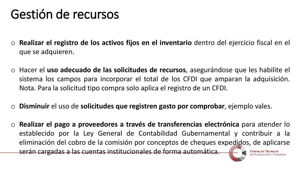 Gestión de recursos Realizar el registro de los activos fijos en el inventario dentro del ejercicio fiscal en el que se adquieren.
