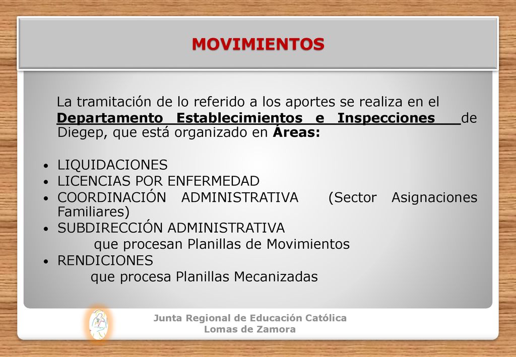 MOVIMIENTOS La tramitación de lo referido a los aportes se realiza en el.