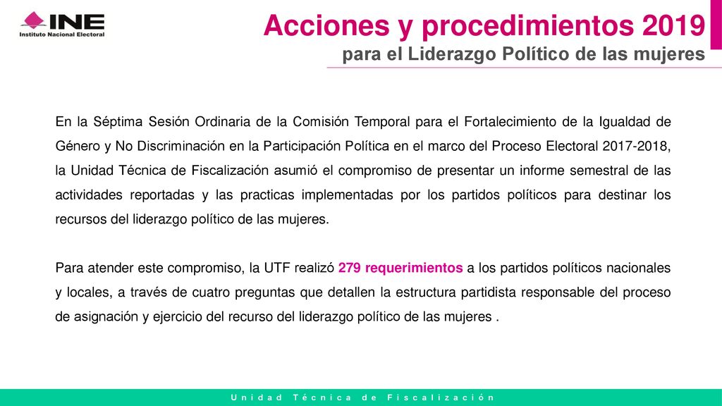 Acciones y procedimientos 2019 para el Liderazgo Político de las mujeres