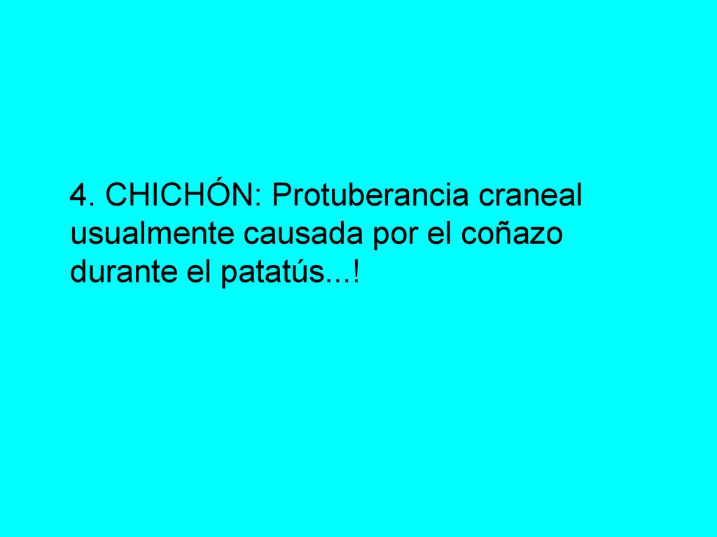 4. CHICHÓN: Protuberancia craneal usualmente causada por el coñazo durante el patatús...!