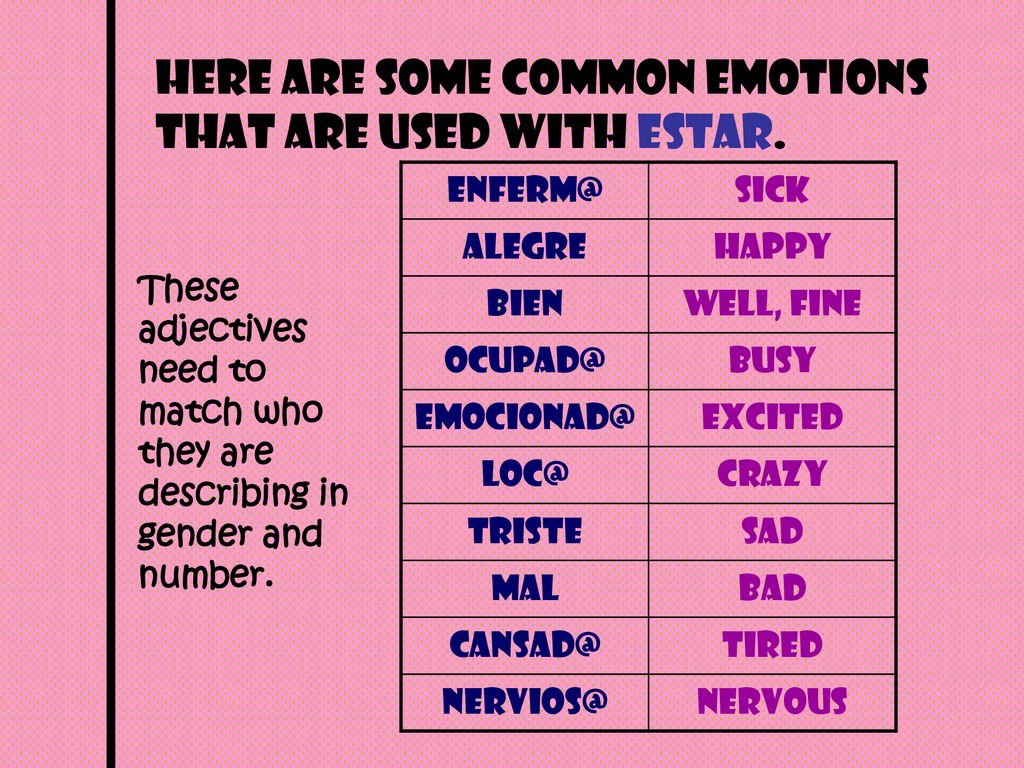 Here are some common emotions that are used with estar.