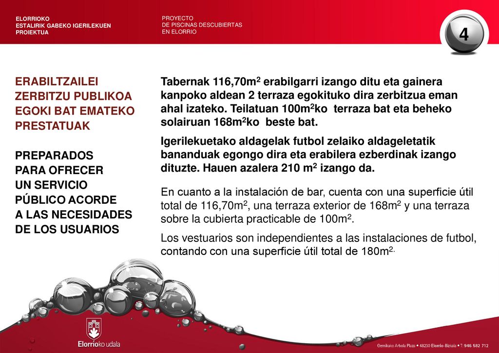 ELORRIOKO ESTALIRIK GABEKO IGERILEKUEN. PROIEKTUA. PROYECTO. DE PISCINAS DESCUBIERTAS. EN ELORRIO.
