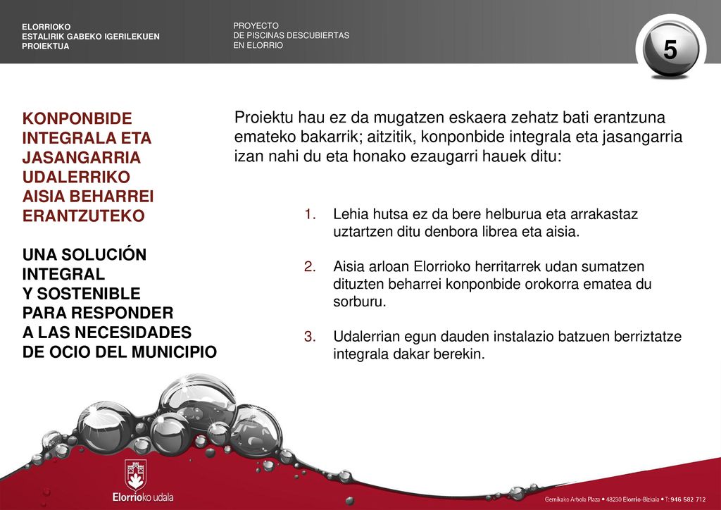 ELORRIOKO ESTALIRIK GABEKO IGERILEKUEN. PROIEKTUA. PROYECTO. DE PISCINAS DESCUBIERTAS. EN ELORRIO.