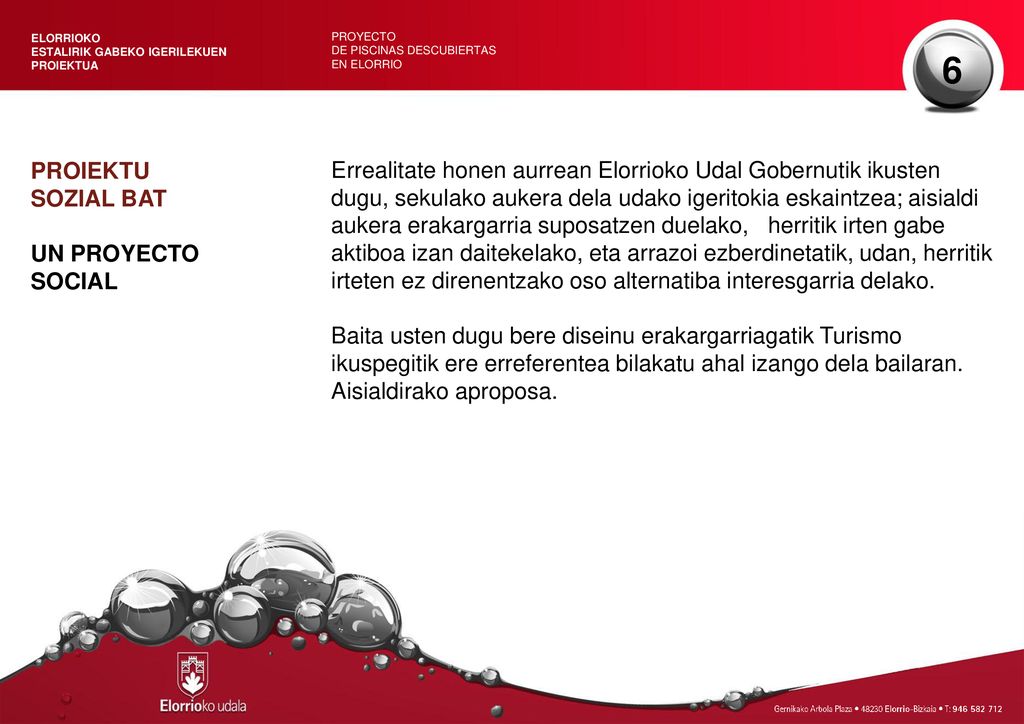 ELORRIOKO ESTALIRIK GABEKO IGERILEKUEN. PROIEKTUA. PROYECTO. DE PISCINAS DESCUBIERTAS. EN ELORRIO.