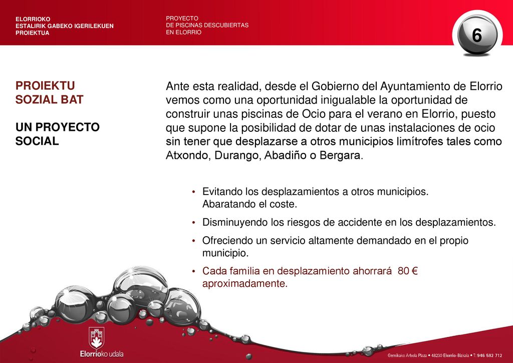ELORRIOKO ESTALIRIK GABEKO IGERILEKUEN. PROIEKTUA. PROYECTO. DE PISCINAS DESCUBIERTAS. EN ELORRIO.