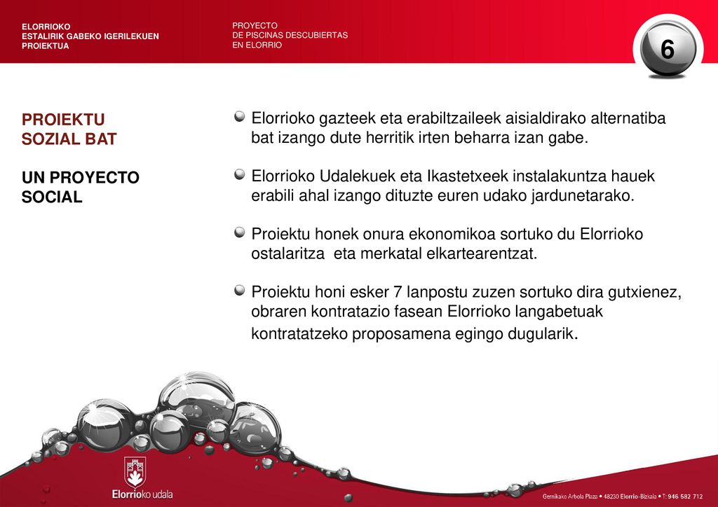 ELORRIOKO ESTALIRIK GABEKO IGERILEKUEN. PROIEKTUA. PROYECTO. DE PISCINAS DESCUBIERTAS. EN ELORRIO.
