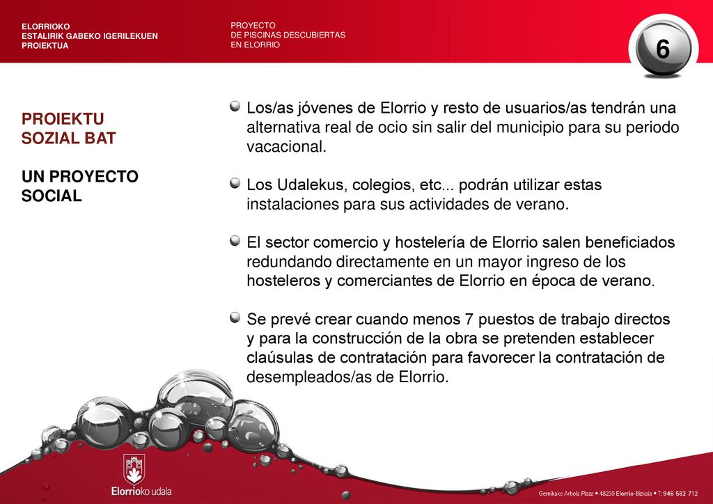 ELORRIOKO ESTALIRIK GABEKO IGERILEKUEN. PROIEKTUA. PROYECTO. DE PISCINAS DESCUBIERTAS. EN ELORRIO.