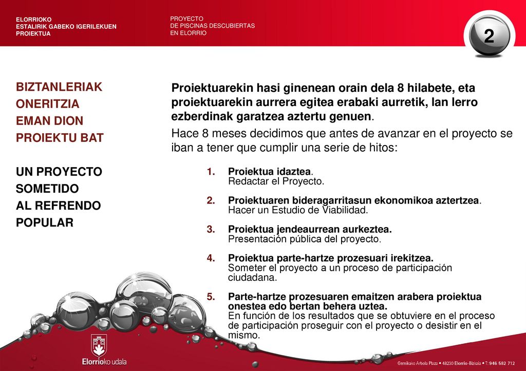ELORRIOKO ESTALIRIK GABEKO IGERILEKUEN. PROIEKTUA. PROYECTO. DE PISCINAS DESCUBIERTAS. EN ELORRIO.