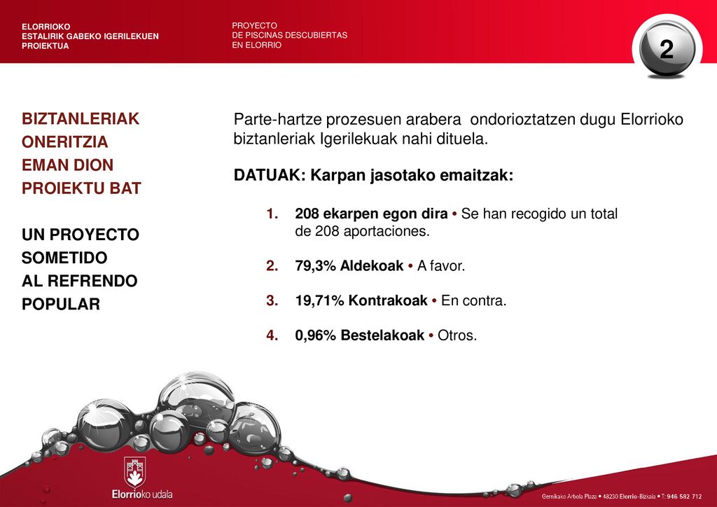 ELORRIOKO ESTALIRIK GABEKO IGERILEKUEN. PROIEKTUA. PROYECTO. DE PISCINAS DESCUBIERTAS. EN ELORRIO.
