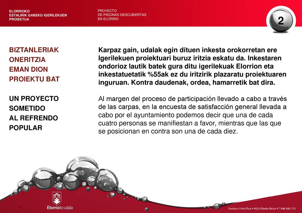 ELORRIOKO ESTALIRIK GABEKO IGERILEKUEN. PROIEKTUA. PROYECTO. DE PISCINAS DESCUBIERTAS. EN ELORRIO.