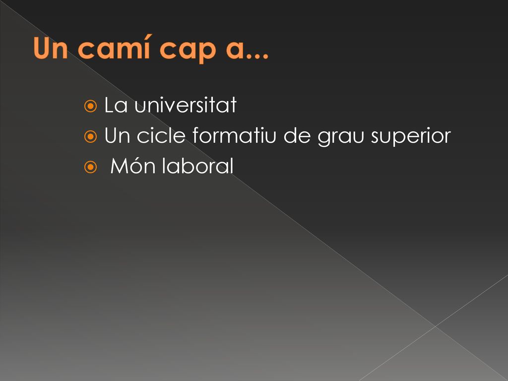 Un camí cap a... La universitat Un cicle formatiu de grau superior