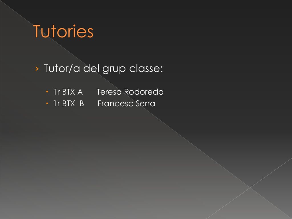 Tutories Tutor/a del grup classe: 1r BTX A Teresa Rodoreda