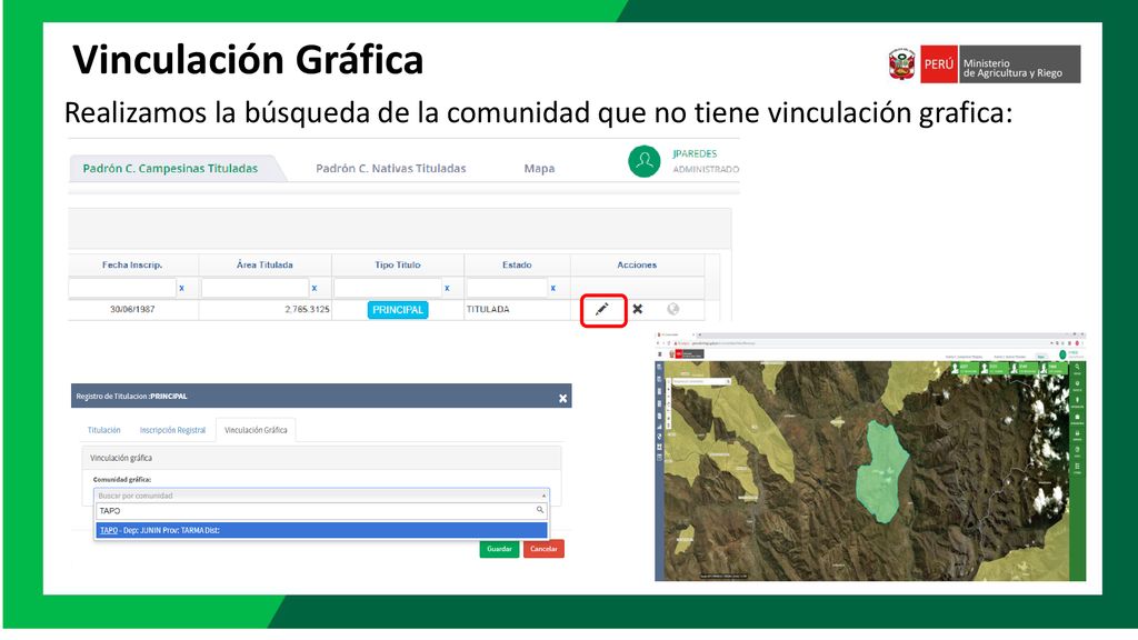Vinculación Gráfica Realizamos la búsqueda de la comunidad que no tiene vinculación grafica: Color de letra título: 100% negro.
