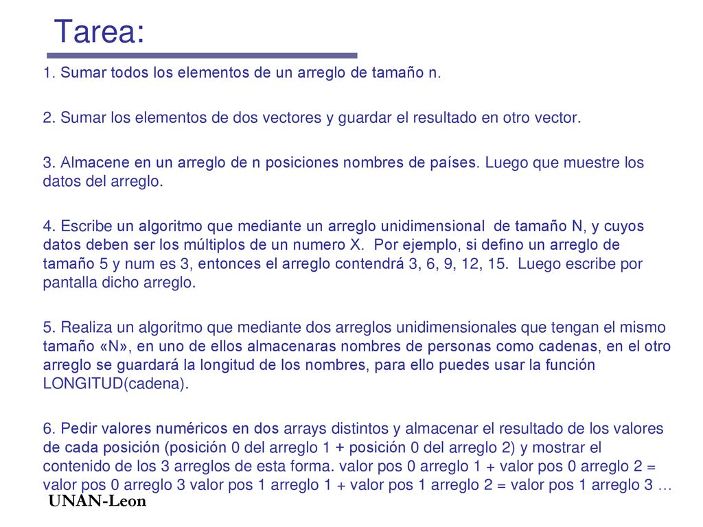 Tarea: 1. Sumar todos los elementos de un arreglo de tamaño n.