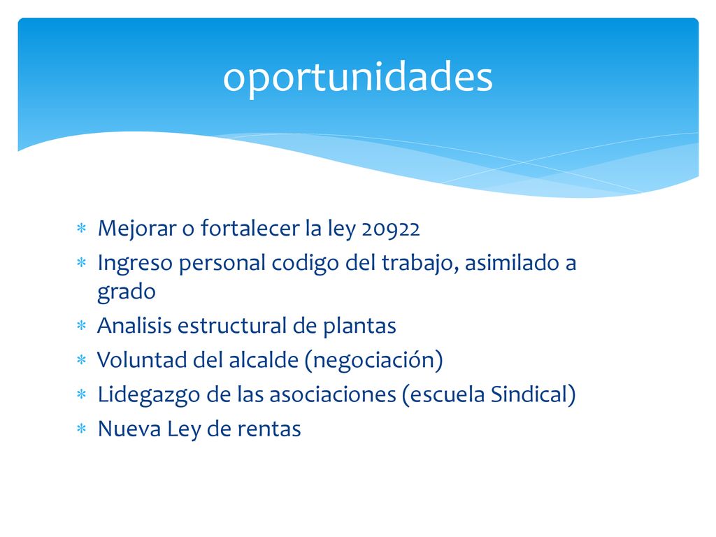 oportunidades Mejorar o fortalecer la ley 20922