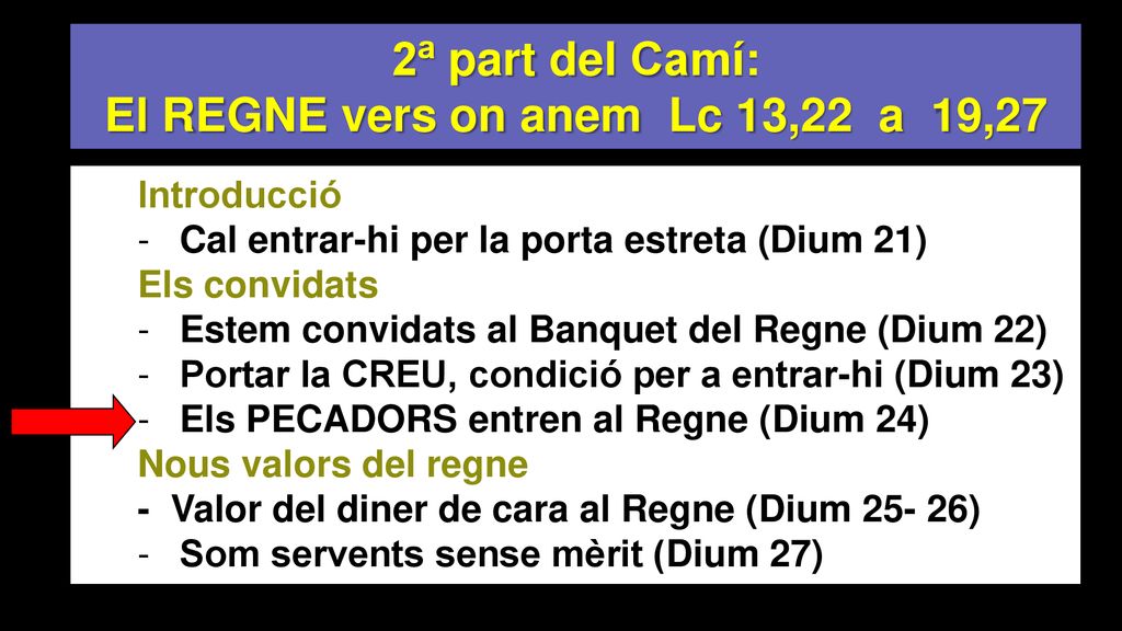 2ª part del Camí: El REGNE vers on anem Lc 13,22 a 19,27