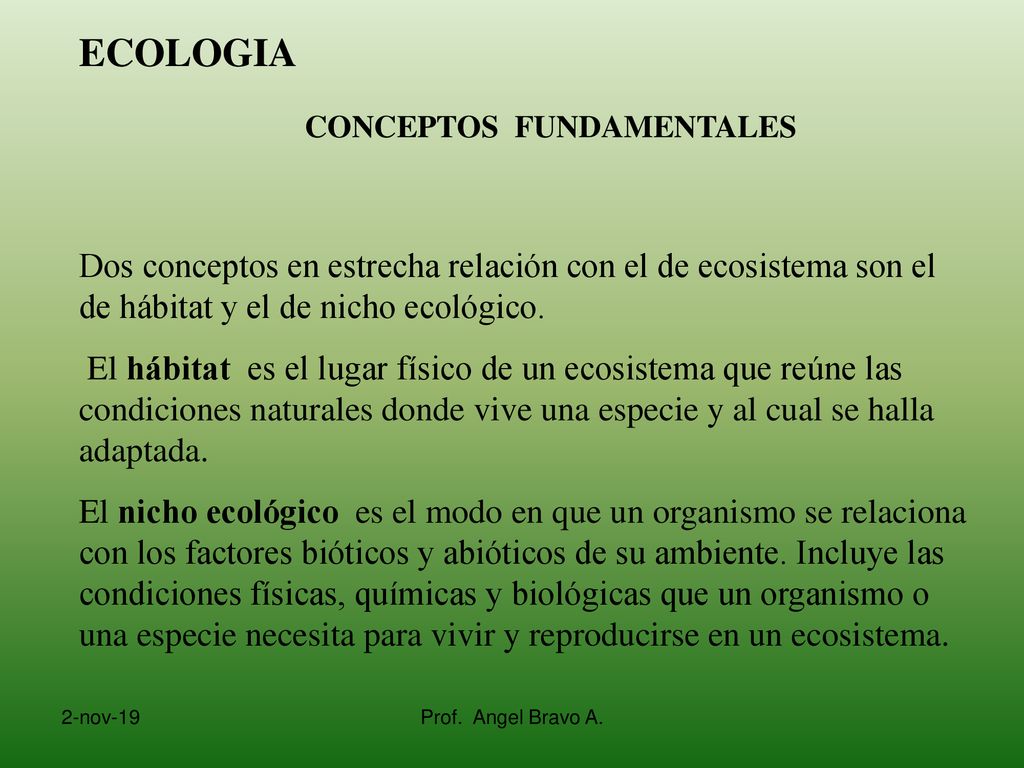 ECOLOGIA CONCEPTOS FUNDAMENTALES. Dos conceptos en estrecha relación con el de ecosistema son el de hábitat y el de nicho ecológico.