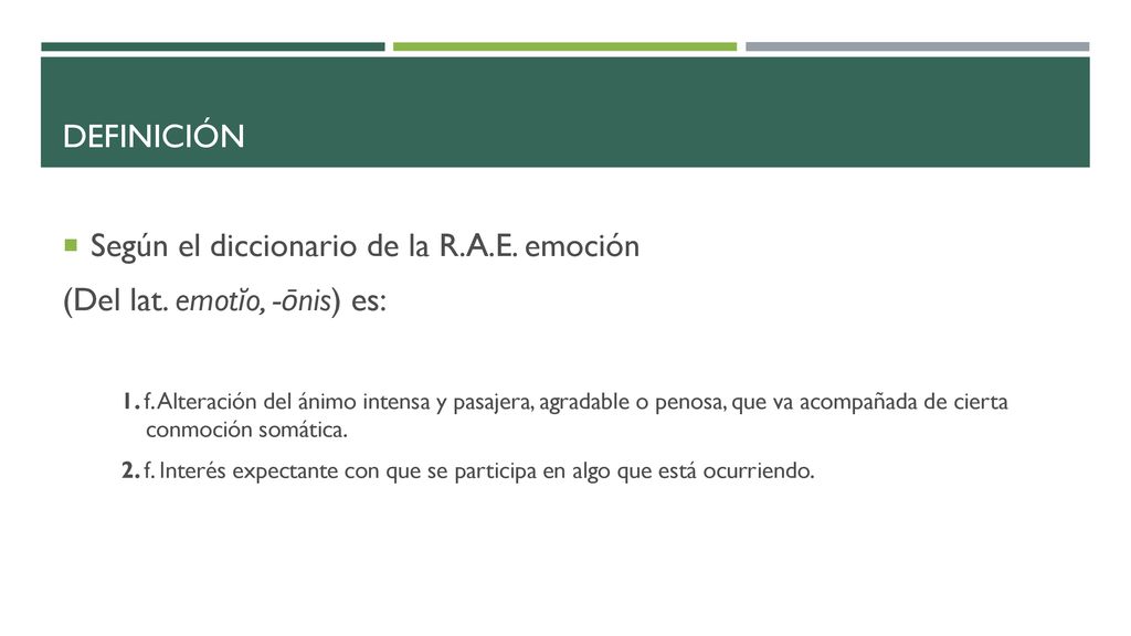 Según el diccionario de la R.A.E. emoción (Del lat. emotĭo, -ōnis) es: