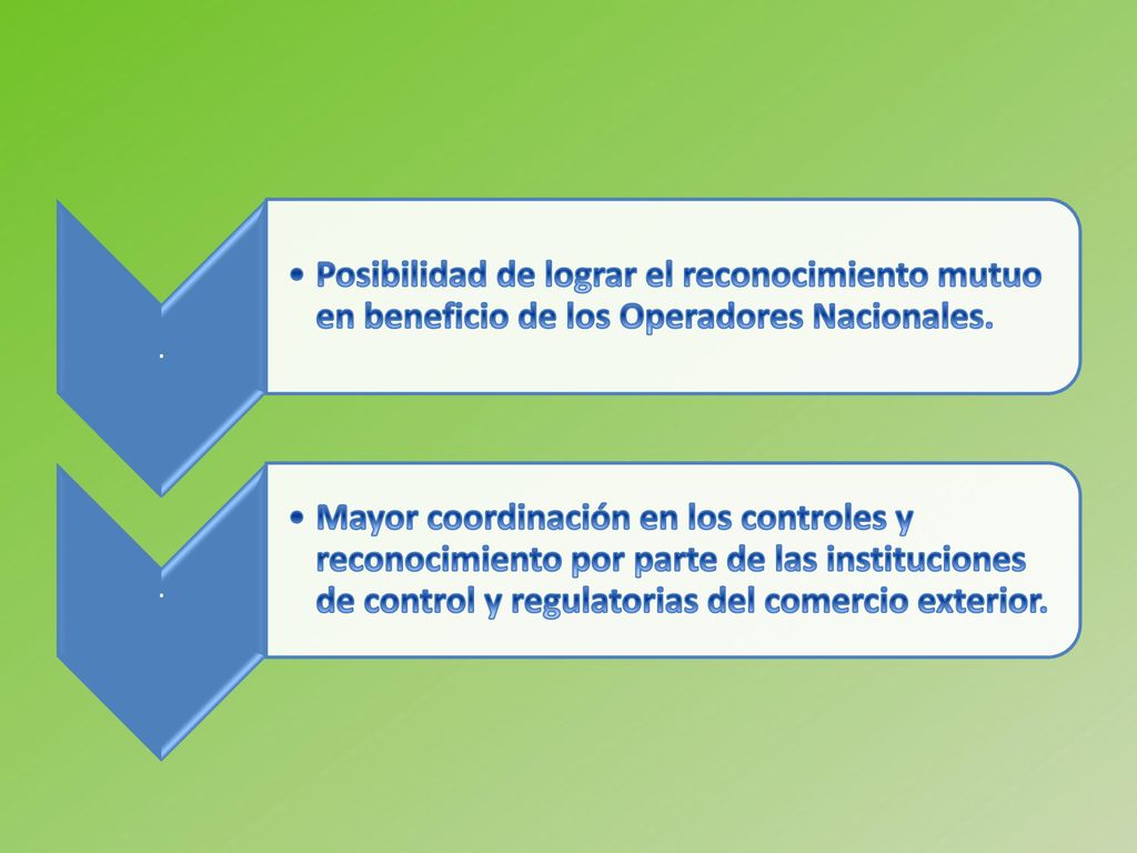 . Posibilidad de lograr el reconocimiento mutuo en beneficio de los Operadores Nacionales.