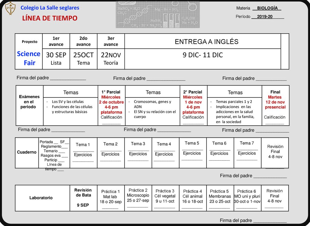 LÍNEA DE TIEMPO 30 SEP 25OCT 22NOV 9 DIC- 11 DIC Science Fair T