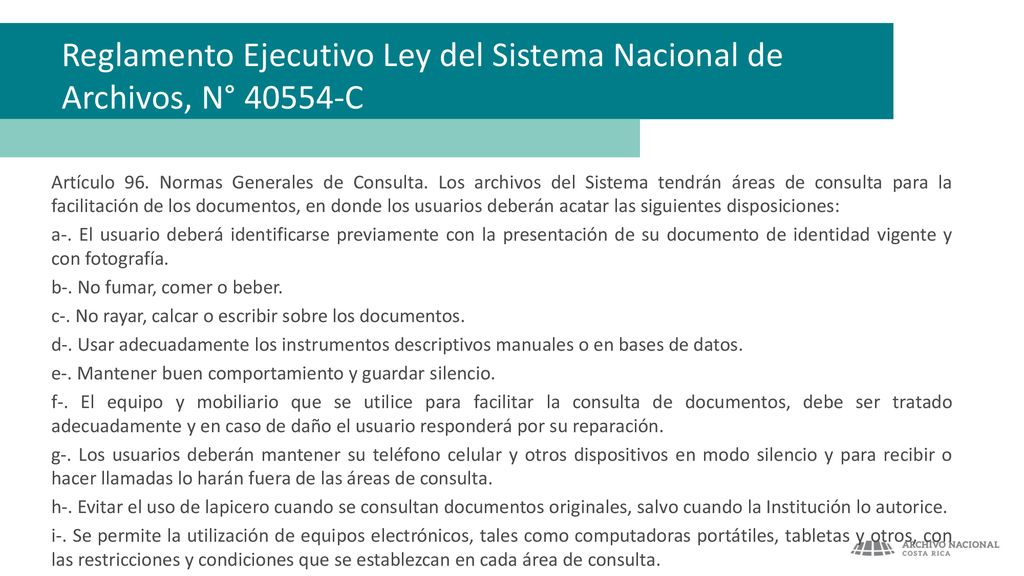 Reglamento Ejecutivo Ley del Sistema Nacional de Archivos, N° C