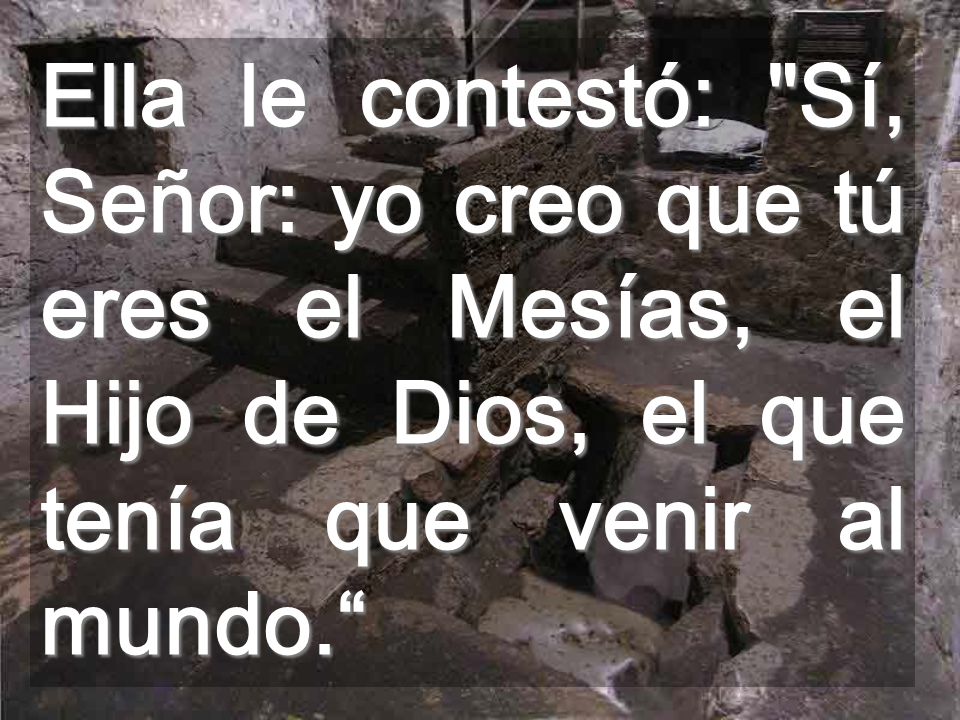 Ella le contestó: Sí, Señor: yo creo que tú eres el Mesías, el Hijo de Dios, el que tenía que venir al mundo.