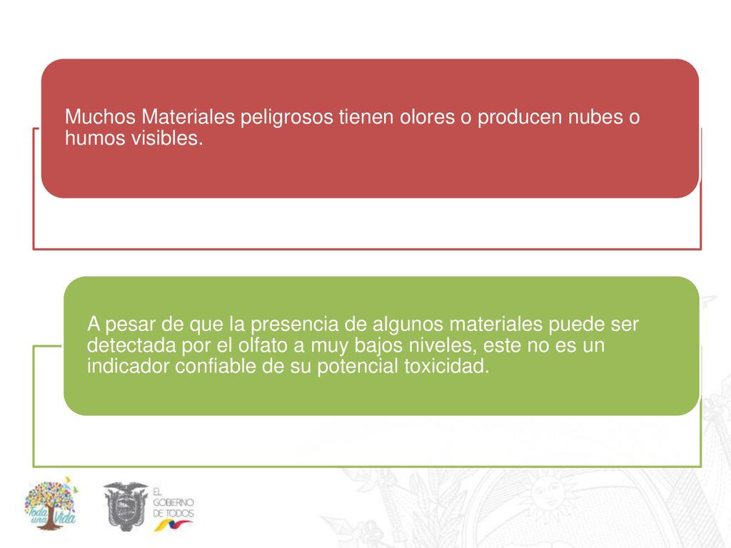 Muchos Materiales peligrosos tienen olores o producen nubes o humos visibles.