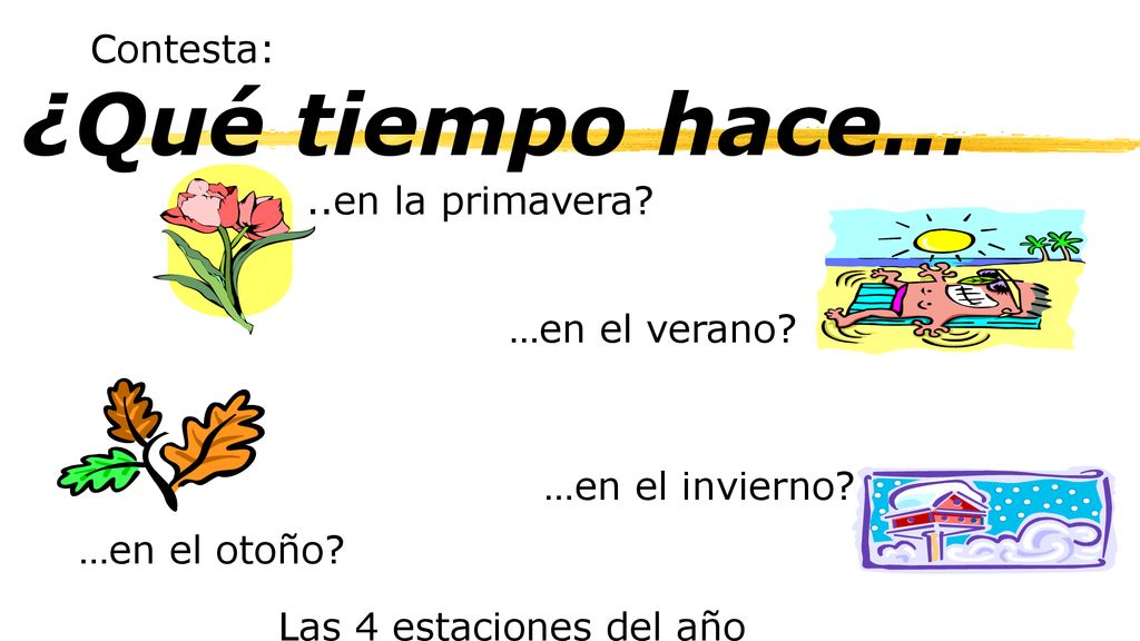 ¿Qué tiempo hace… Contesta: ..en la primavera …en el verano