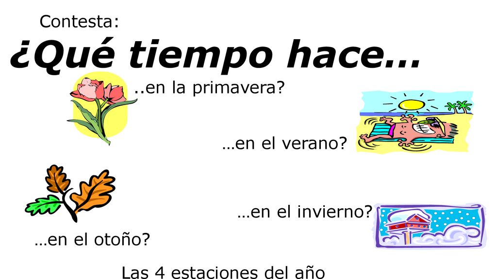 ¿Qué tiempo hace… Contesta: ..en la primavera …en el verano