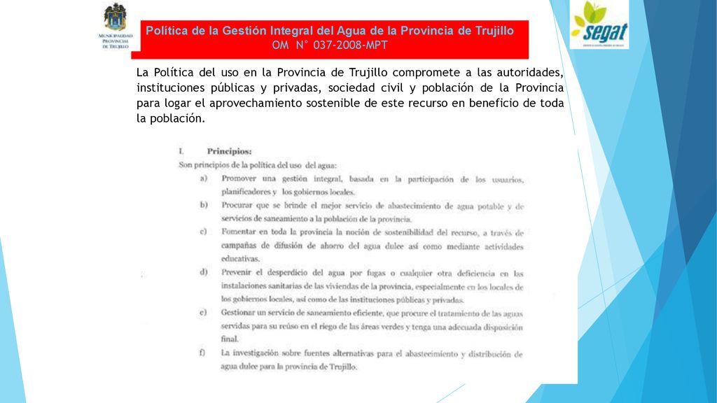 Política de la Gestión Integral del Agua de la Provincia de Trujillo OM N° MPT