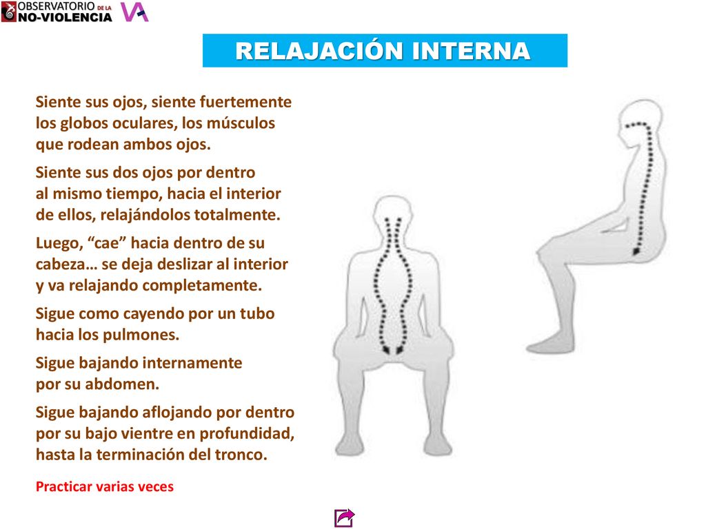 RELAJACIÓN INTERNA Siente sus ojos, siente fuertemente los globos oculares, los músculos que rodean ambos ojos.