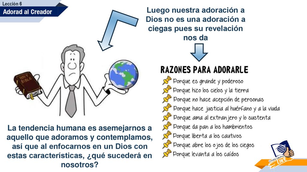 Lección 6 Luego nuestra adoración a Dios no es una adoración a ciegas pues su revelación nos da. Adorad al Creador.