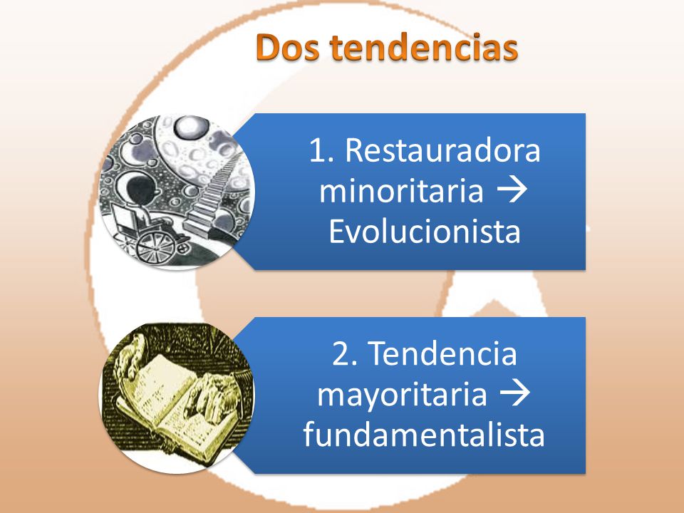 Dos tendencias 1. Restauradora minoritaria  Evolucionista