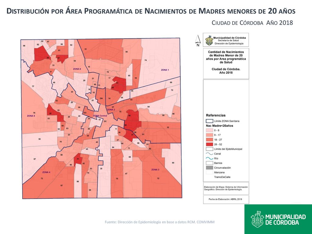 Distribución por Área Programática de Nacimientos de Madres menores de 20 años